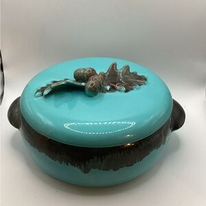 Jaska Turquoise Ceramic Lidded Dish with Acorn Design